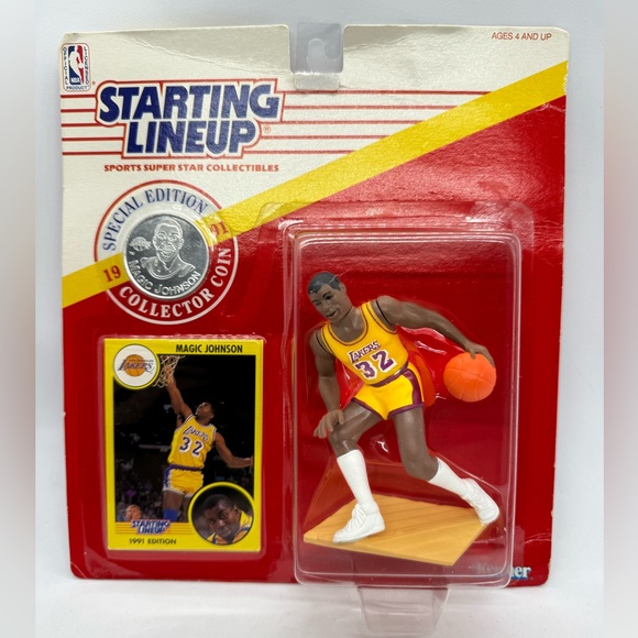 Starting Line-Up 1991 Magic Johnson Basketball Action Figure with Card & Coin - Picture 2 of 8